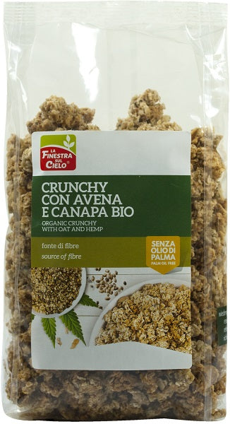 Fsc crunchy con avena e canapa bio ad alto contenuto di fibra con olio di girasole e senza olio di palma 375 g