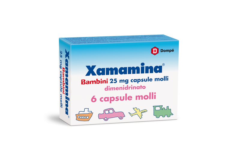 Xamamina mal di viaggio 50 mg capsule molli  xamamina mal di viaggio bambini 25 mg capsule molli  dimenidrinato