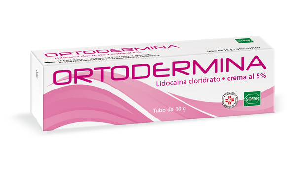 Crema Ortodermina con clorhidrato de lidocaína al 5%.