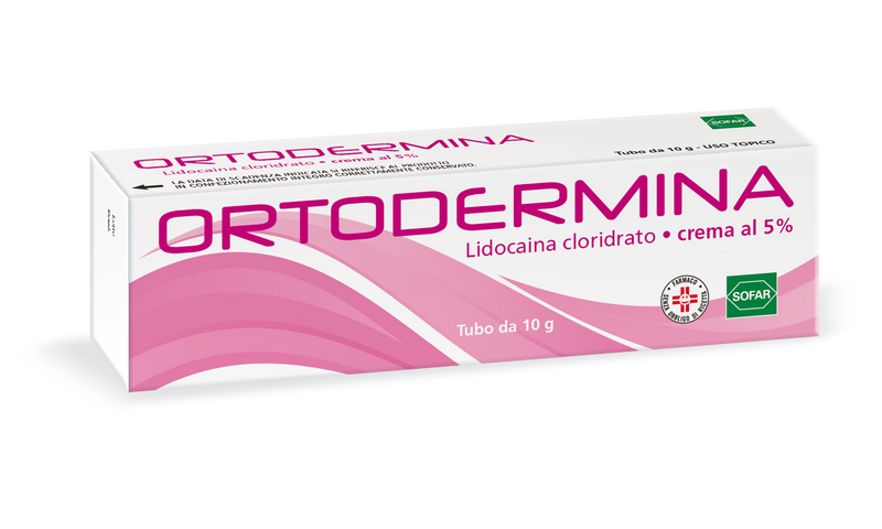 Crema Ortodermina con clorhidrato de lidocaína al 5%.