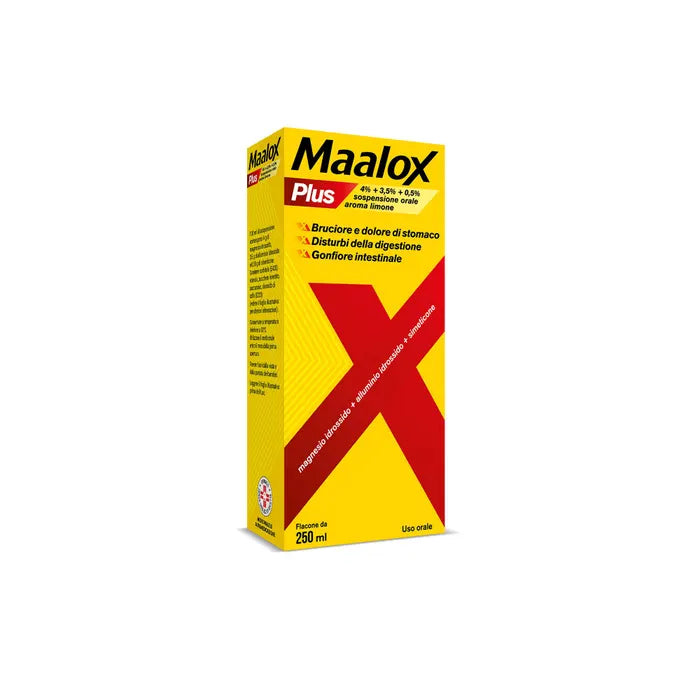 Maalox Plus 4% + 3,5% + 0,5% Sospensione Orale Trattamento Iperacidità Bruciore gusto limone - 250ml
