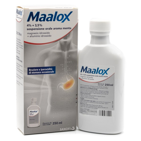 Maalox 4% + 3.5% oral suspension mint flavour magnesium hydroxide + aluminium hydroxide