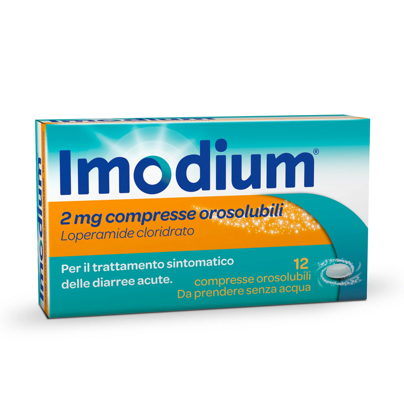 Imodium 2mg Loperamide Cloridrato per Diarree Acute - 12 compresse orolubili