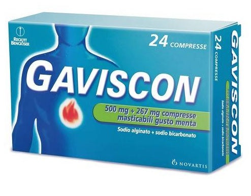 Gaviscon 500 mg + 267 mg compresse masticabili gusto menta sodio alginato + sodio bicarbonato