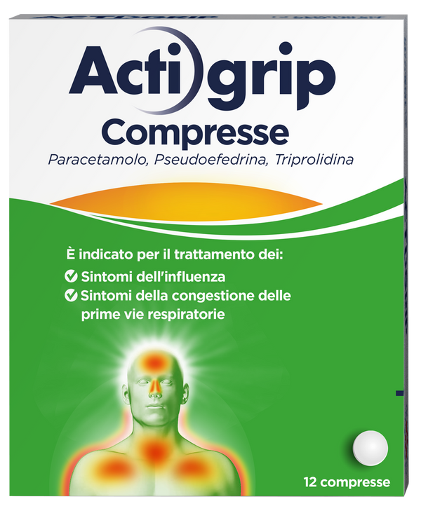 Actigrip 2,5 mg/60 mg/500 mg compresse paracetamolo, pseudoefedrina cloridrato, triprolidina cloridrato