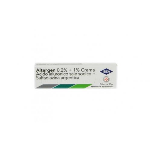 Altergen 0,2% + 1% Altergen crema 2 mg + 40 mg gasas impregnadas en sal sódica de ácido hialurónico/sulfadiazina de plata