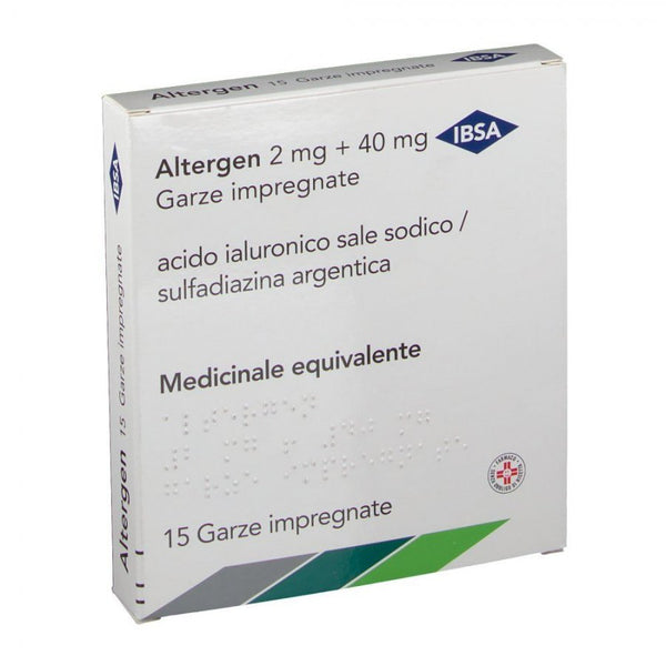 Altergen 0,2% + 1% Altergen crema 2 mg + 40 mg gasas impregnadas en sal sódica de ácido hialurónico/sulfadiazina de plata