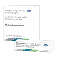 Altergen 0,2% + 1% Altergen crema 2 mg + 40 mg gasas impregnadas en sal sódica de ácido hialurónico/sulfadiazina de plata