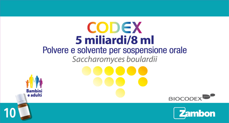 Codex 5 miliardi/8 ml polvere e solvente per sospensione orale saccharomyces boulardii