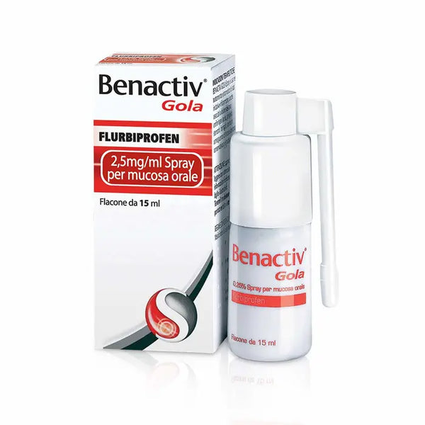 Benactiv Gola Spray 0,25% Flurbiprofene Trattamento di Stati Infiammatori del Cavo Orofaringeo, 15ml