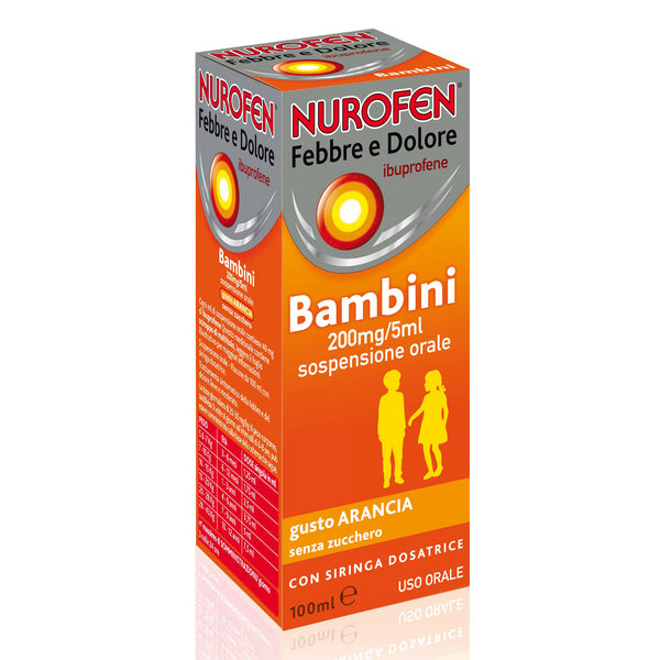 Nurofen febbre d 200 mg/5 ml sospensione orale gusto arancia senza zucchero flacone da 100 ml con siringa dosatrice