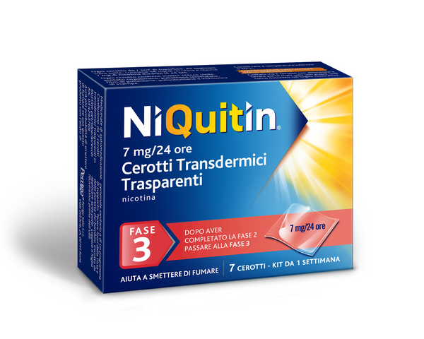 Niquitin 7 mg, 14 mg, 21 mg/24 ore cerotti transdermici trasparenti  nicotina