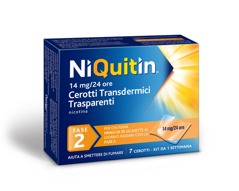 Niquitin 7 mg, 14 mg, 21 mg/24 ore cerotti transdermici trasparenti  nicotina