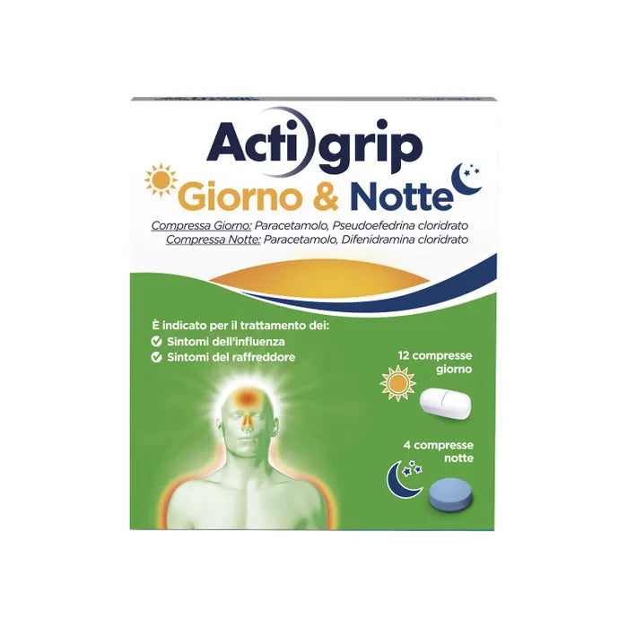Actigrip Giorno e Notteper Raffreddore Febbre e Influenza - 12 + 4 compresse