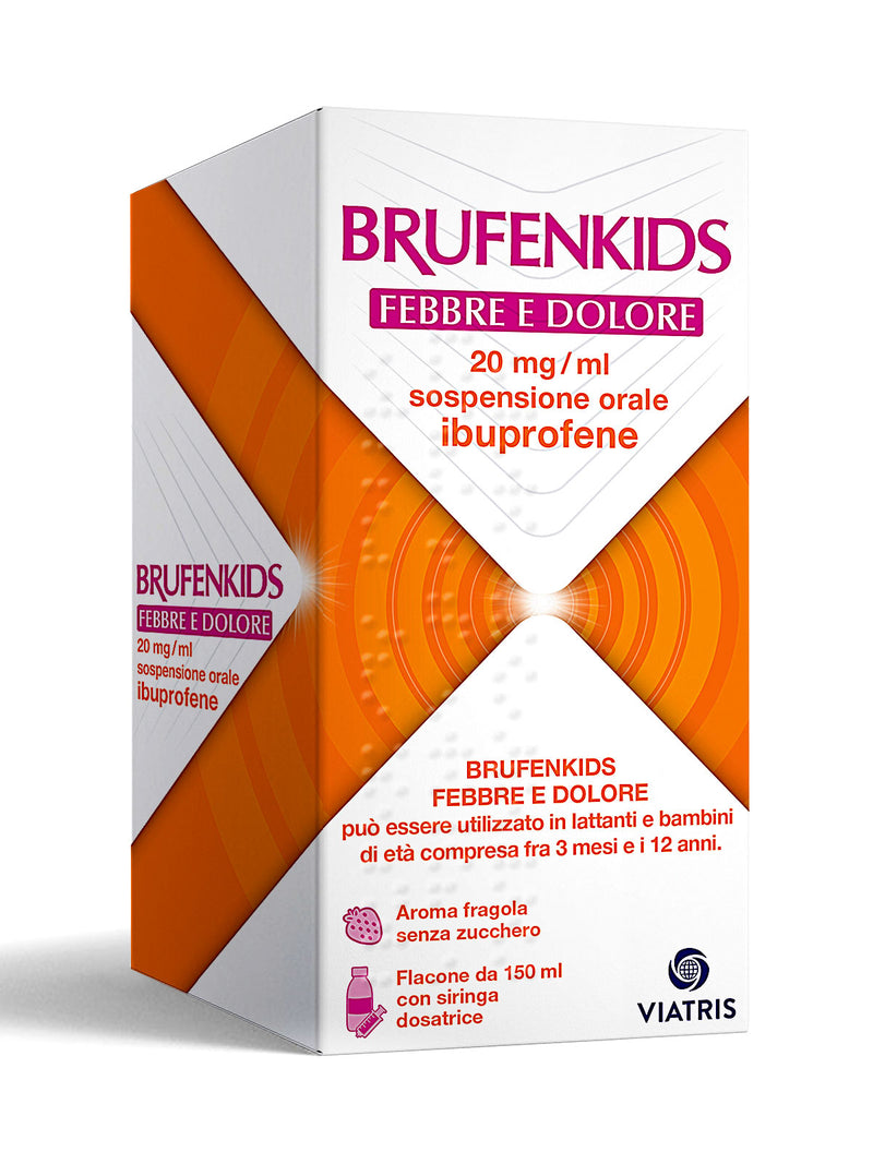 BRUFENKIDS Febbre e Dolore 20 mg/ml Ibuprofene sciroppo gusto fragola senza zucchero - 150ml