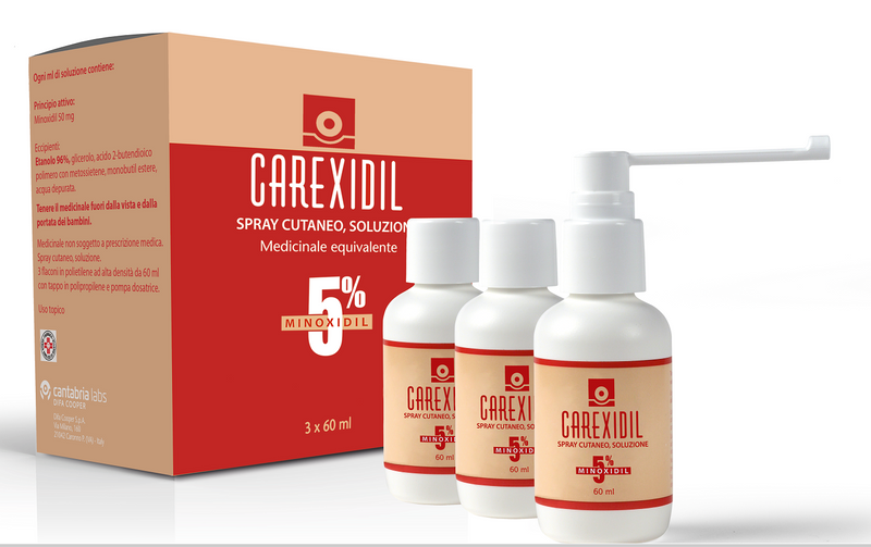 Carexidil 5% spray cutaneo, soluzione  minoxidil  medicinale equivalente