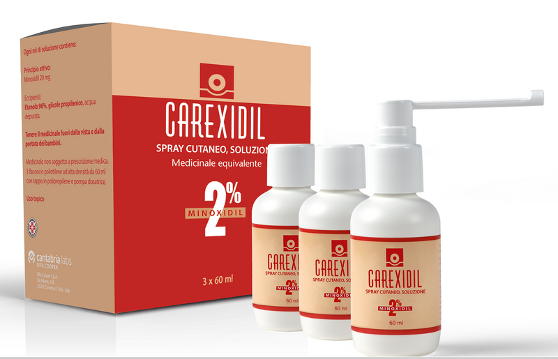 Carexidil 2% spray cutaneo, soluzione minoxidil medicinale equivalente