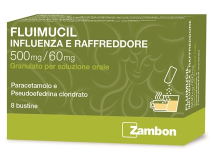 Fluimucil gripe y resfriados 500 mg/60 mg granulado para solución oral paracetamol y clorhidrato de pseudoefedrina