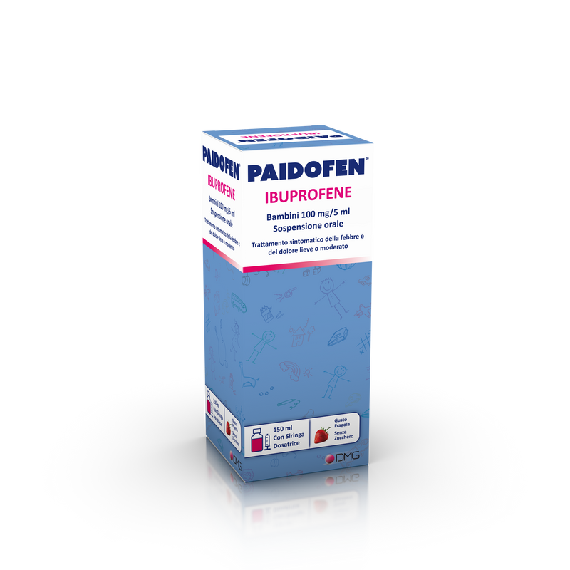 Paidofen niños 100 mg/5 ml suspensión oral sabor fresa sin azúcar 1 frasco de 150 ml con jeringa dosificadora