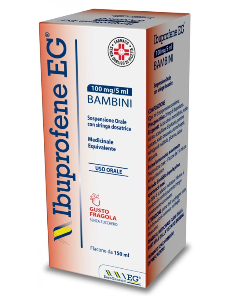 Ibuprofene eg bambini 100mg/5ml sospensione orale gusto fragola senza zucchero ibuprofene medicinale equivalente