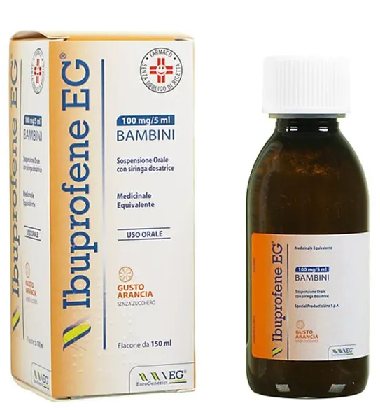 Ibuprofene eg bambini 100mg/5ml sospensione orale gusto arancia senza zucchero ibuprofene medicinale equivalente