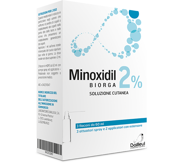 Minoxidil biorga 2%, soluzione cutaneaminoxidil