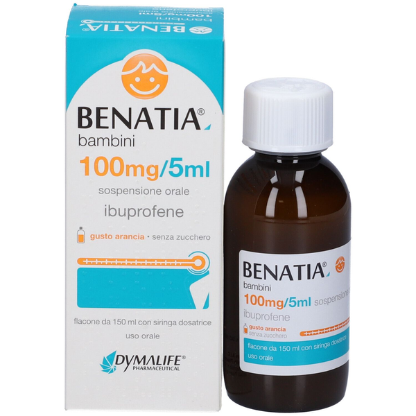 Benatia bambini 100mg/5ml sospensione orale gusto arancia senza zucchero 1 flacone in pet da 150ml con siringa dosatrice in pe