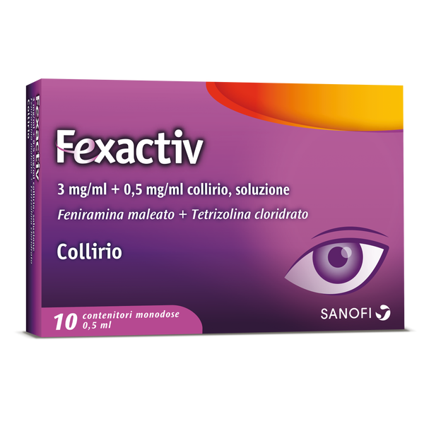 Fexactiv 3 mg/ml + 0,5 mg/ml collirio, soluzione feniramina maleato + tetrizolina cloridrato