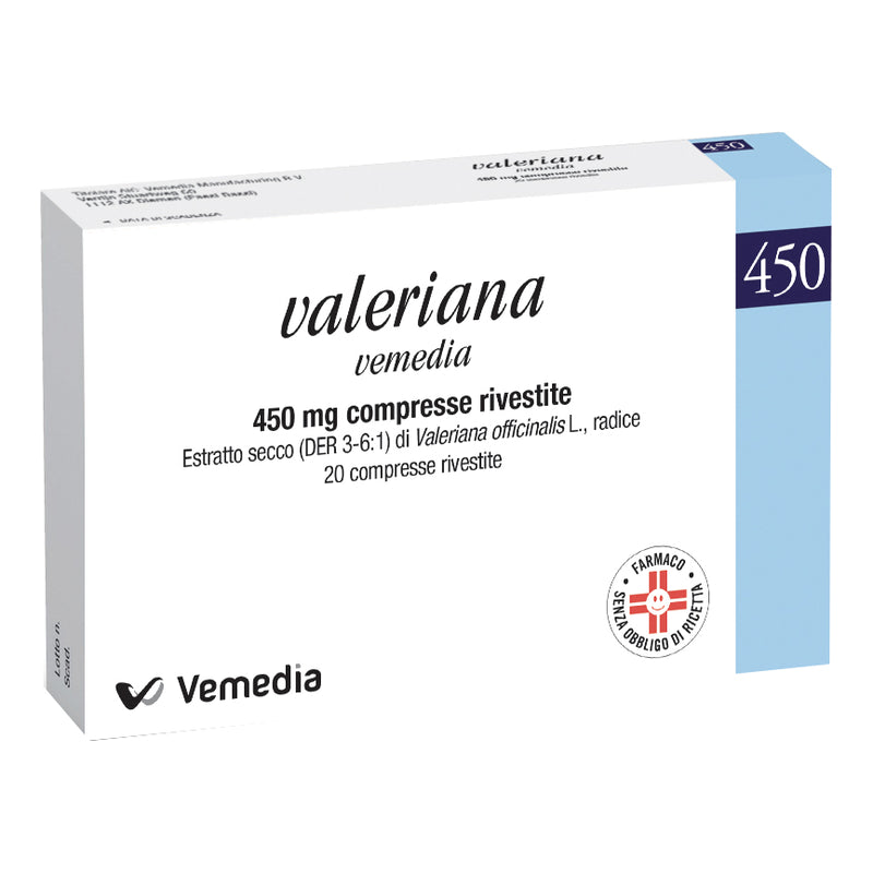 Valeriana vemedia 450 mg compresse rivestite  estratto secco di radice di valeriana officinalis (3-6:1)