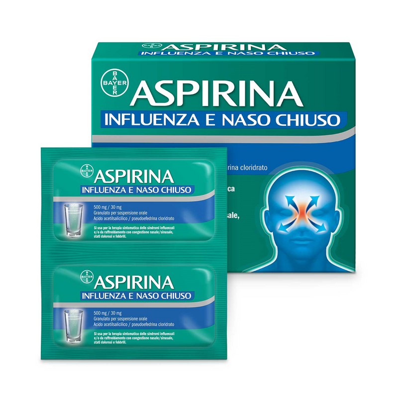 Aspirina gripe y congestión nasal 500 mg / 30 mg gránulos para suspensión oral ácido acetilsalicílico 500 mg, clorhidrato de pseudoefedrina 30 mg