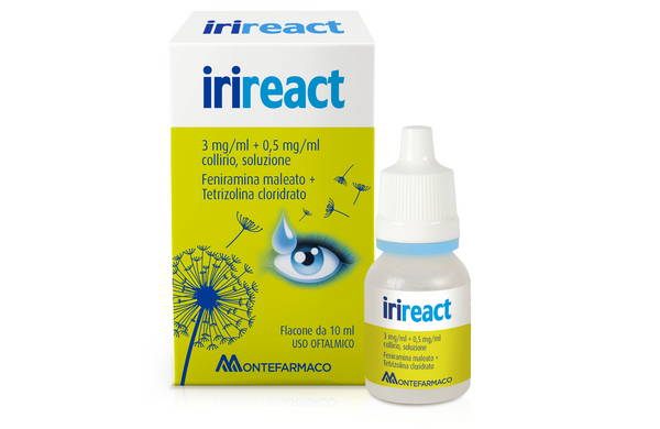 Irireact 3 mg/ml + 0,5 mg/ml collirio, soluzione feniramina maleato + tetrizolina cloridrato medicinale equivalente