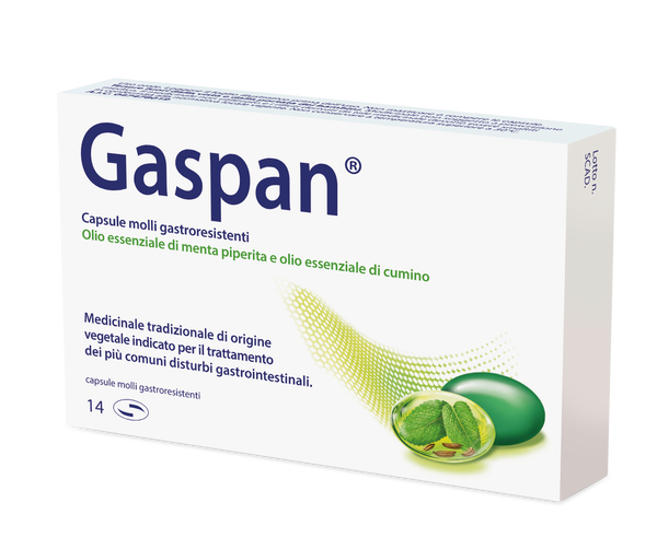 Gaspan capsule molli gastroresistenti olio essenziale di menta piperita e olio essenziale di cumino