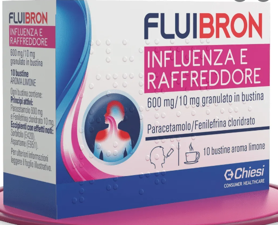 Fluibron influenza e raffreddore 600 mg/10 mg granulato in bustina paracetamolo/fenilefrina cloridrato