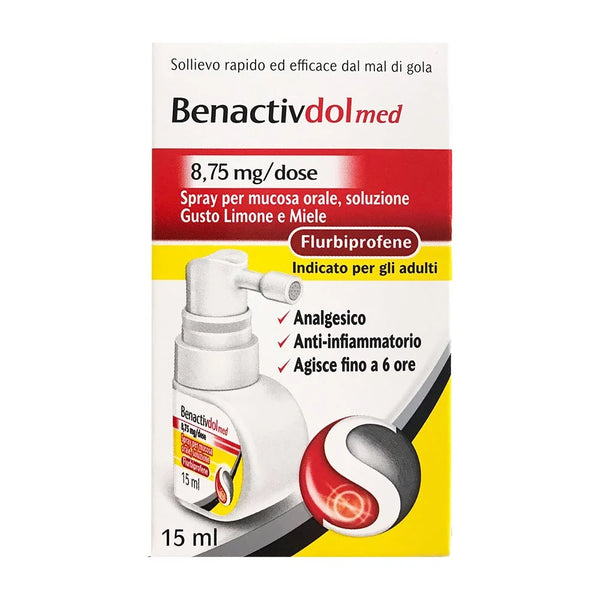 BENACTIVDOLMED - Spray 8,75mg/Dose Mal di Gola Acuto Gusto Limone e Miele - 15ml