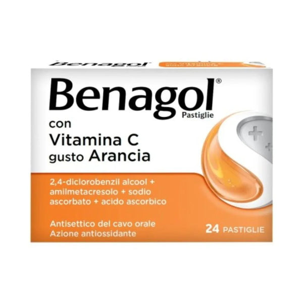 BENAGOL - Pastiglie con Vitamina C Antisettico del Cavo Orale Gusto Arancia - 24 pastiglie