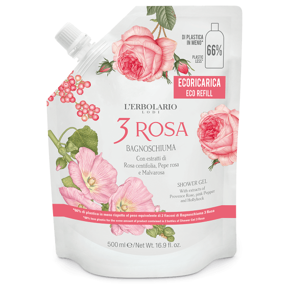 L'Erbolario 3 rosa bagnoschiuma ricarica 500 ml