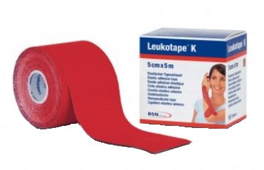 Benda adesiva leukotape k per taping fisioterapico larghezza 5 cm lunghezza 5 m colore rosso in rotolo