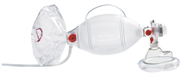 Single-patient resuscitator Ambu Spur II for adults weighing more than 30 kg volume 1475 ml with oxygen bag volume 2600 ml mask size 5 and mediport