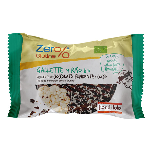 Zer%glutine gallette di riso con cioccolato fondente e cocco