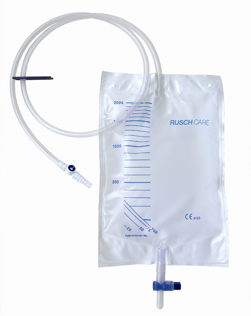 Incontinence bed drainage bag 2000ml in pvc with non-return valve and sterile drain with connecting tube 120cm 1 piece reusable