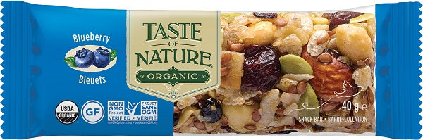 Taste of nature barretta ai mirtilli bio vegan ad alto contenuto di fibre 40 g