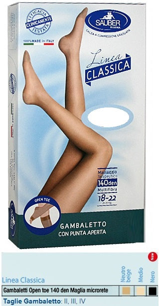 Sauber gambaletto open toe maglia microrete 140 den colore neutro beige taglia 2 linea classica