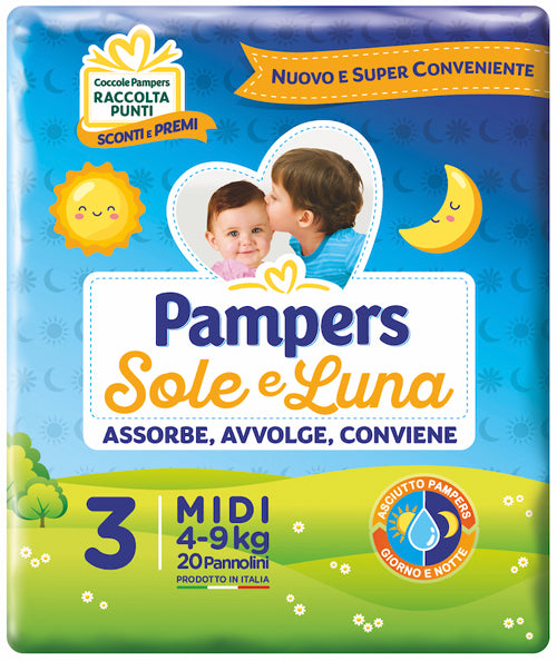 Pannolino per bambino pampers sole & luna midi 20 pezzi