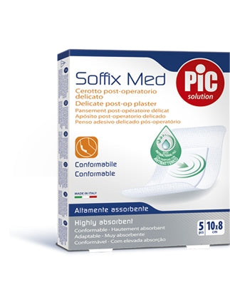 Cerotto pic soffix med in tnt con tampone centrale assorbente sterile monouso 10x8 cm antibatterico 5 pezzi