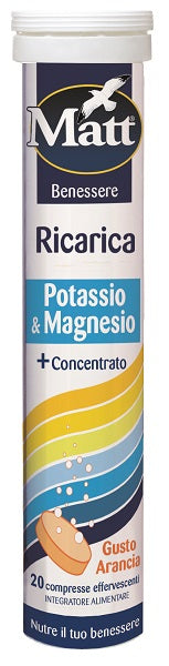 Matt benessere ricarica potassio & magnesio 20 compresse effervescenti gusto arancia