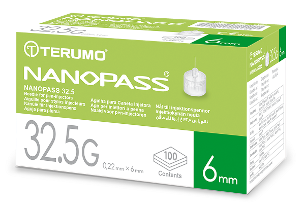 Ago per penna da insulina nanopass 32,5 gauge lunghezza 6 mm 100 pezzi