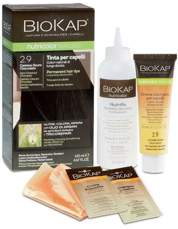 Biokap nutricolor delicato 2,9 castano scuro cioccolato tinta tubo + flacone