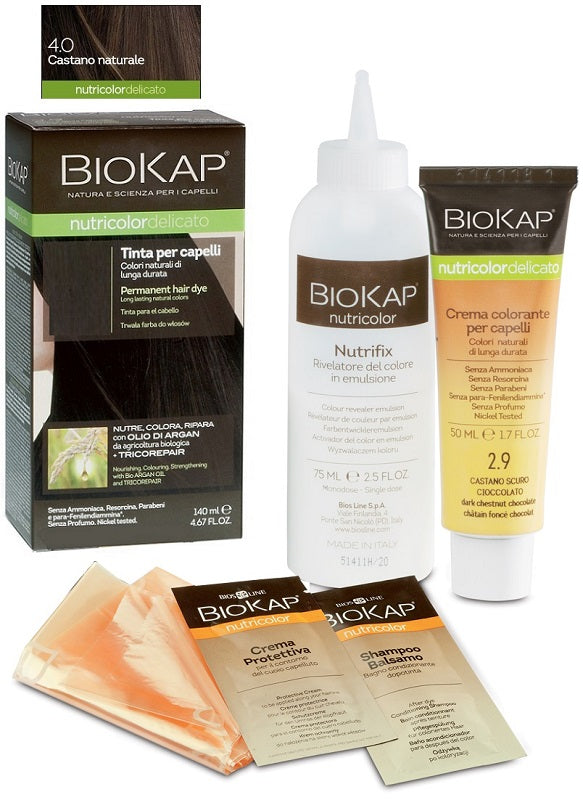 Biokap nutricolor delicato 4,00 castano naturale tinta tubo + flacone