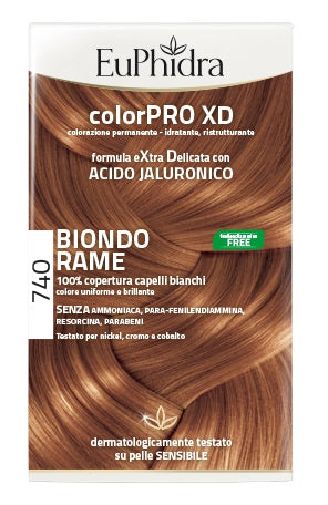 Euphidra colorpro xd 740 gel colorante para cabello rubio cobrizo en frasco + activador + acondicionador + guantes