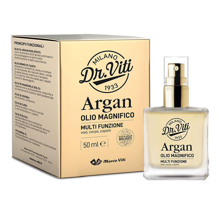 Argan olio magnifique per viso corpo capelli flacone vetro con pompetta in astuccio